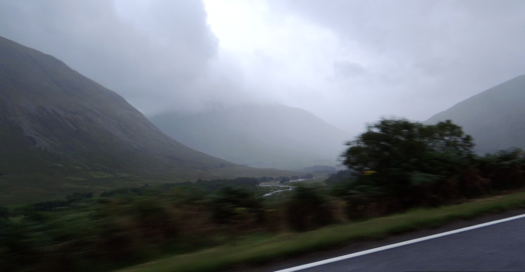 Het spookachtig slechte weer toen we over de Glen Coe reden